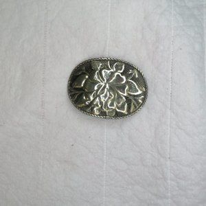 Silver Black Floral Belt Buckle